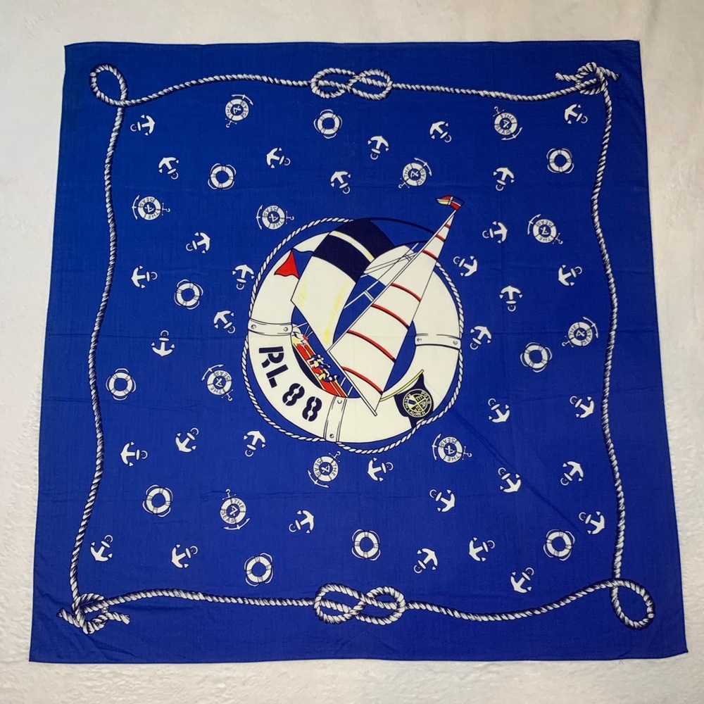 OG Vintage Polo Ralph Lauren Cotton Nautical Cookie RL88 Japan Pocket Square